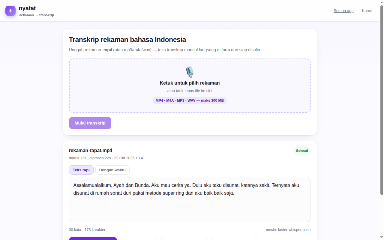 Preview Nyatat โ transkrip rekaman